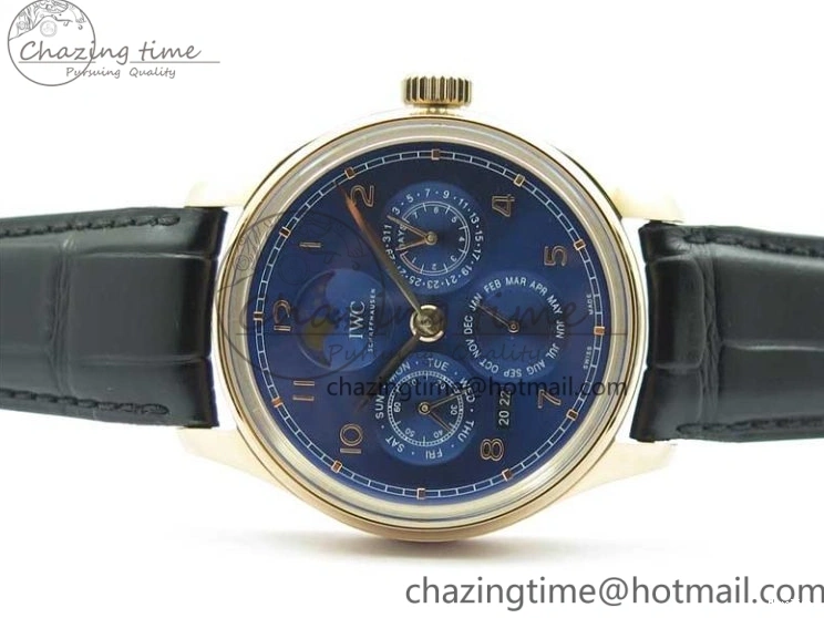 MIROTIME 0223 Premium Portugieser Perpetual Calendar IW503302 RG V9F 1:1 Best Edition Blue Dial on Black Leather Strap A 7098